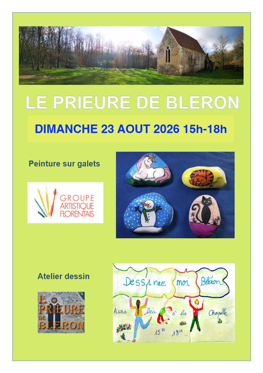 Affiche de l’atelier peinture sur galets et dessin au Prieuré de Bléron